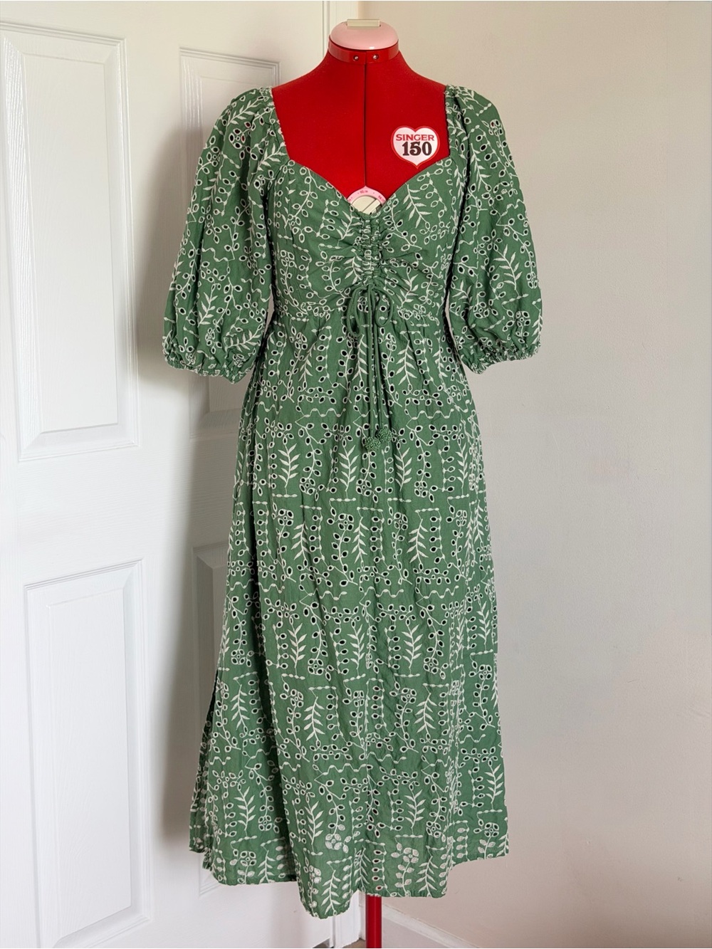 NWOT Joie 100% Cotton Eyelet Maxi Dress Green Open Back Cutout Cottagecore Sz 6